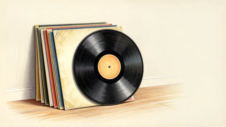 Zeichnung eines Stapels Schallplatten