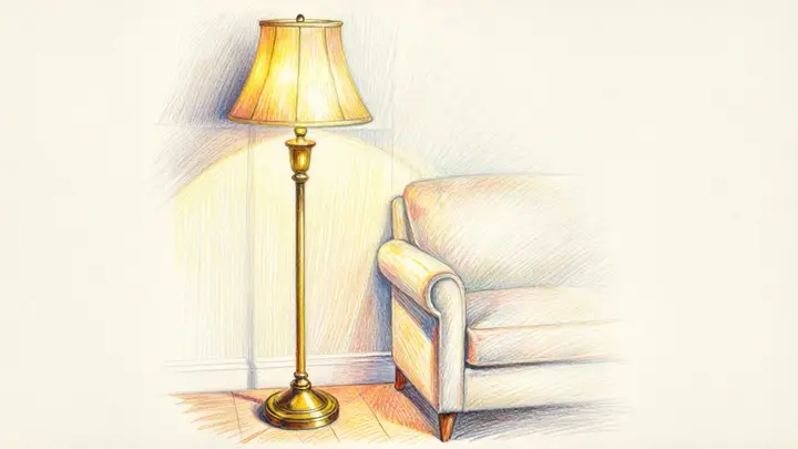 Zeichnung einer Stehlampe mit Messingfuß